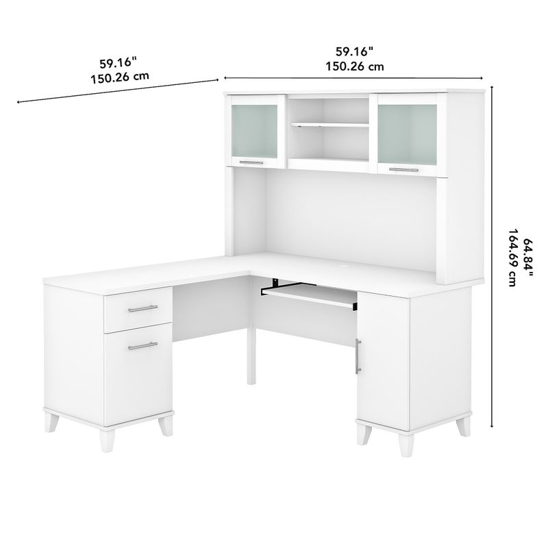 Somerset 60W L Shaped Desk with Hutch - Sand Oak