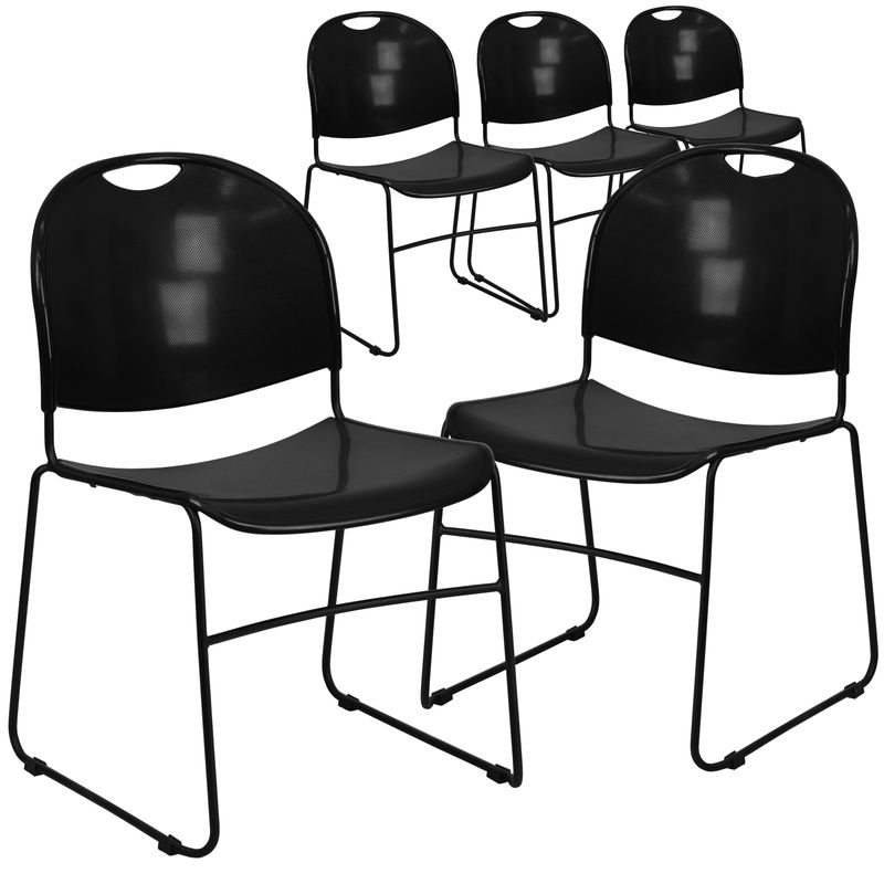 5 Pack Ultra-Compact School Stack Chair - Office Guest Chair/Student Chair - Green Plastic/Black Frame