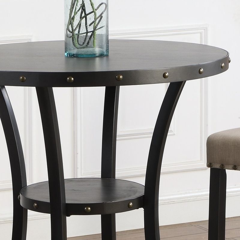 Biony 36" Round Espresso Finish Bar Table Nail Head Trim