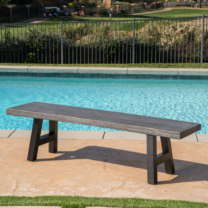 Lido Outdoor Rectangle Concrete Picnic Dining Bench by Christopher Knight Home - Brown