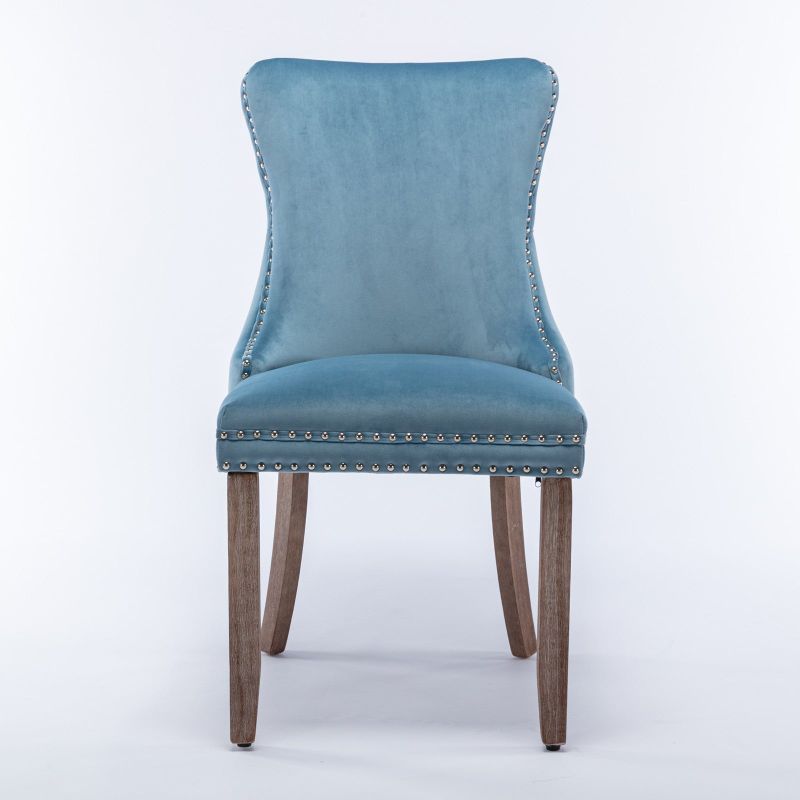 Upholstered Wing-Back Dining Chairs(Set of 2) - N/A - Blue