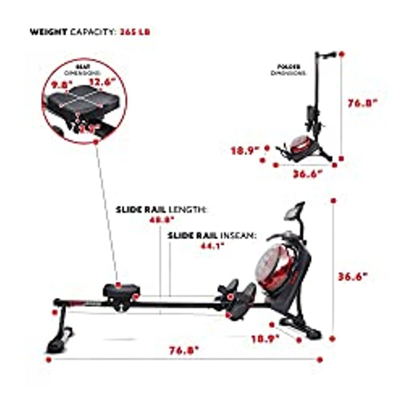 Sunny Health & Fitness Hydro + Dual Resistance Smart Magnetic Water Rowing Machine in 3 Color Options