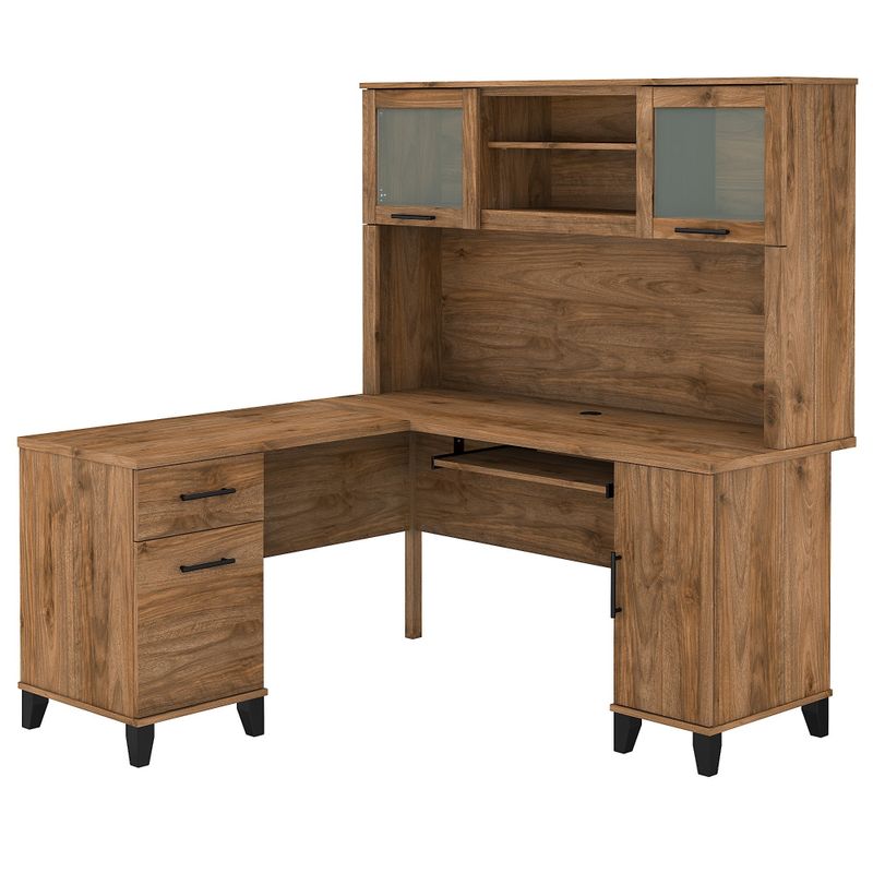 Somerset 60W L Shaped Desk with Hutch - Sand Oak