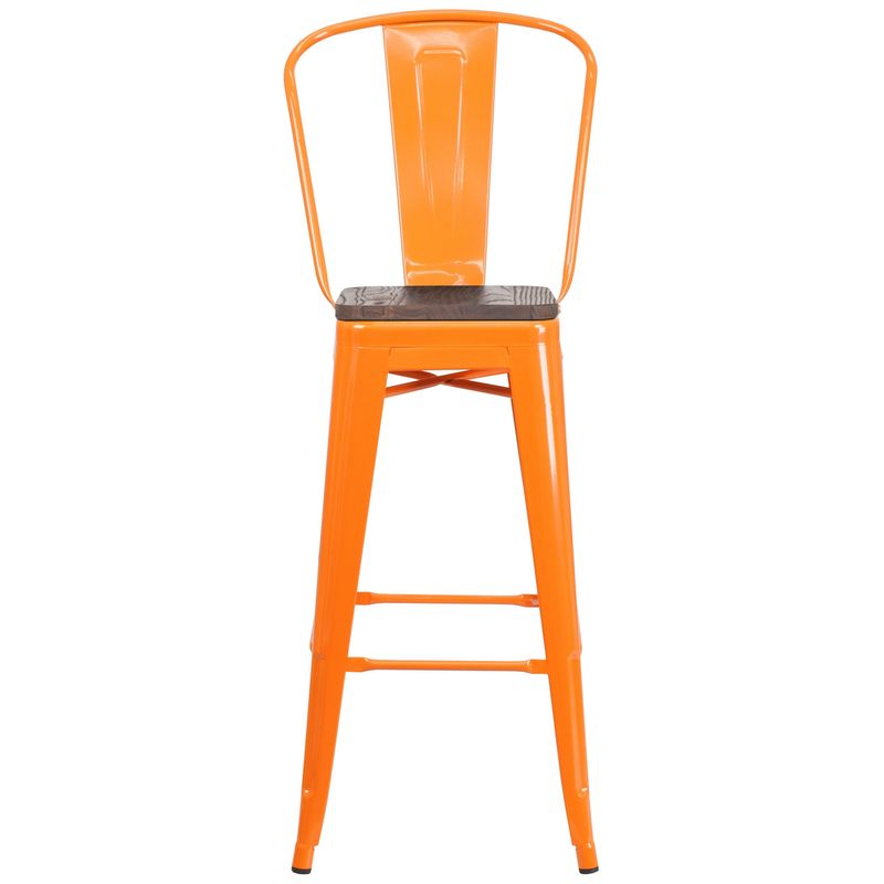 4 Pk. 30" High Metal Barstool with Back and Wood Seat - Yellow
