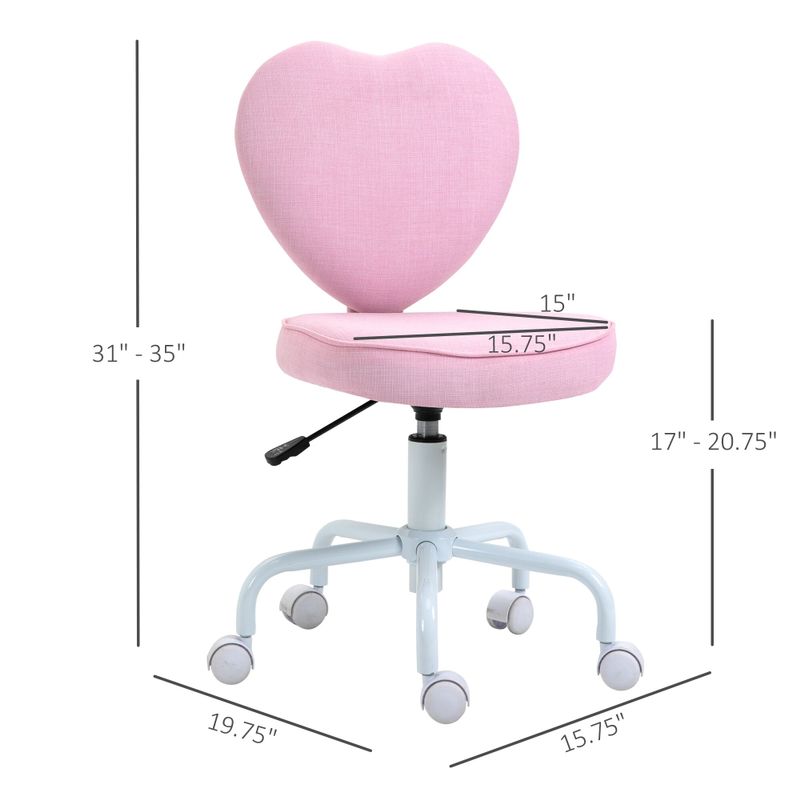 HOMCOM Heart Love Shaped Back Design Office Chair with Adjustable Height and 360 Swivel Castor Wheels, Pink - 15.75" W x 19.75" D x...