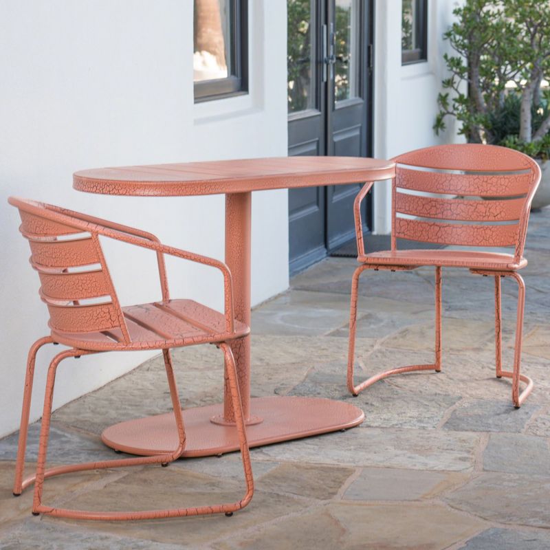 Santa Monica Outdoor 3-Piece Oval Bistro Chat Set by Christopher Knight Home - Crackle Green