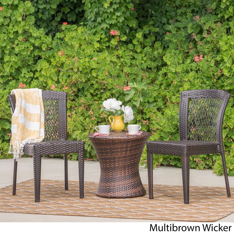 Catskills Outdoor 3-piece Round Wicker Bistro Chat Set by Christopher Knight Home - Multi-Brown