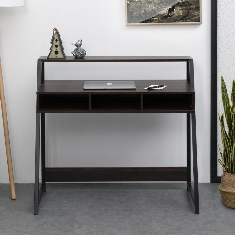 40-inch Writing Desk with Hutch and 2-layer Design - Espresso