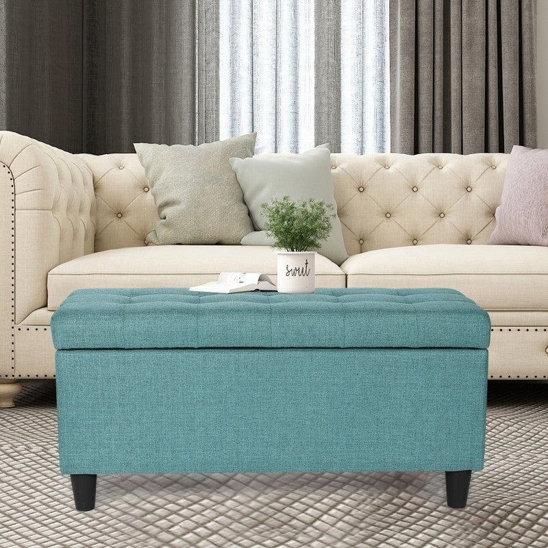 Adeco Storage Ottoman Bed Bench Fabric Tufted Upholstered Foot Stool - Teal