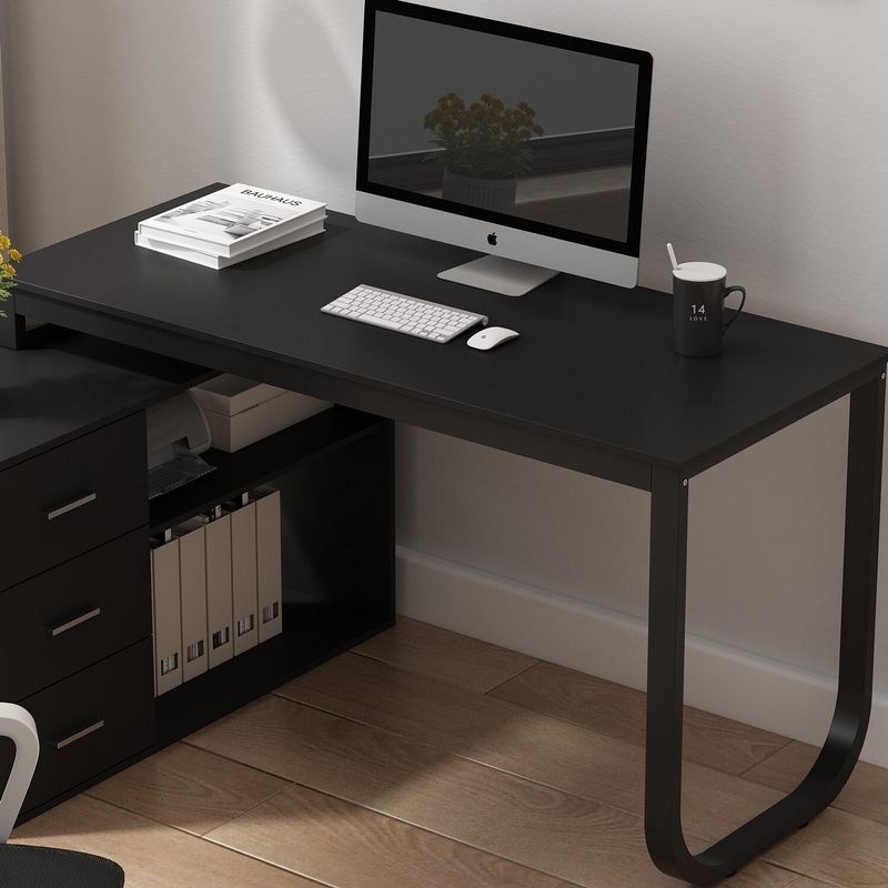 3-Drawer L-Shape Executive Desk Computer Tables With Storage Cabinet - Black