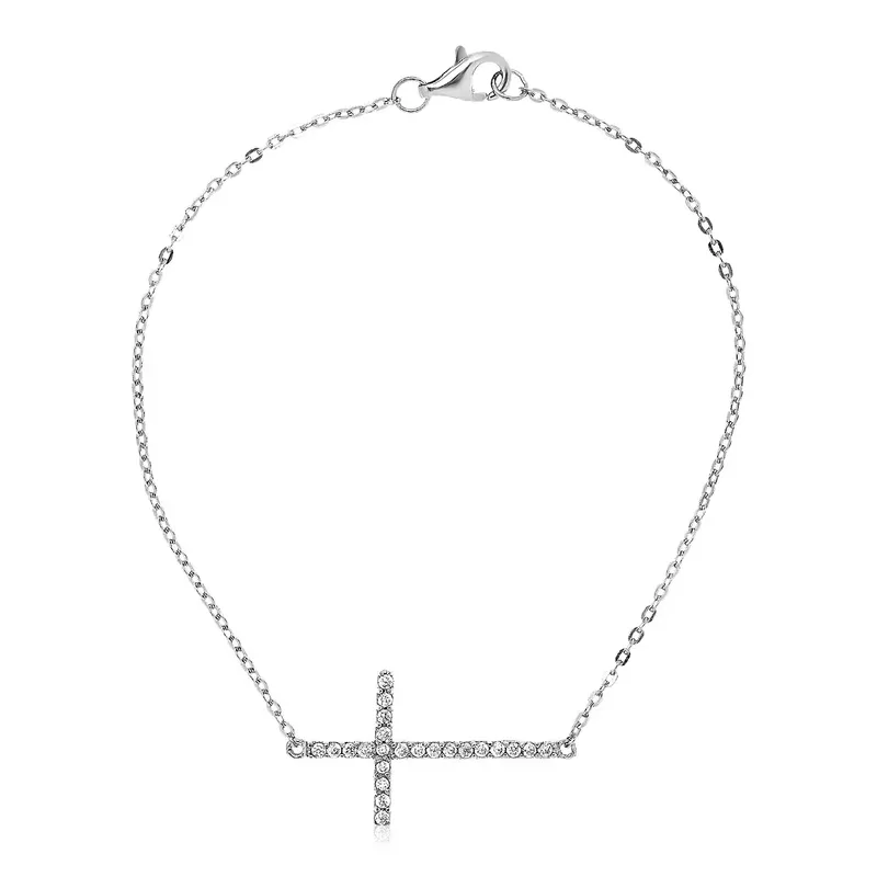 Sterling Silver Cross Bracelet with Cubic Zirconias (7 Inch)