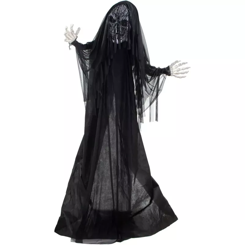 Life-Size Animatronic Skeleton Reaper with Lights and Sound, Indoor/Covered Outdoor Halloween Decoration