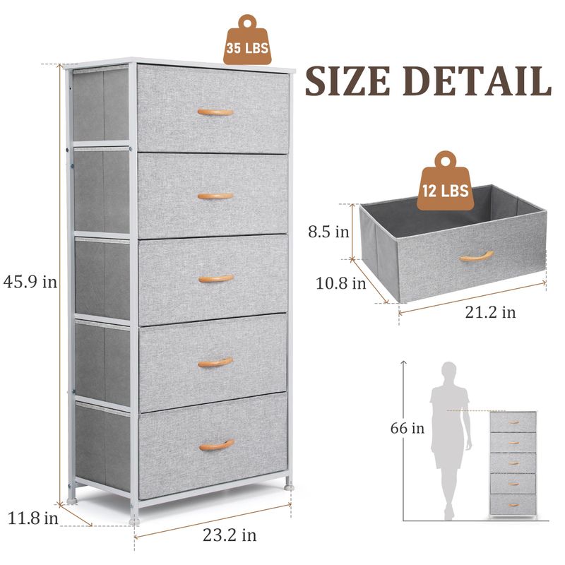 VredHom Vertical 5 Drawers Storage Tower - Pink - 5-drawer