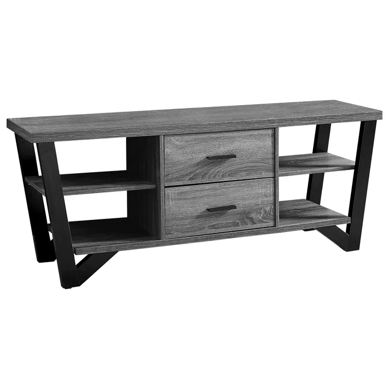 TV Stand/ 60 Inch/ Console/ Media Entertainment Center/ Storage Cabinet/ Living Room/ Bedroom/ Laminate/ Grey/ Black/ Contemporary/ Modern