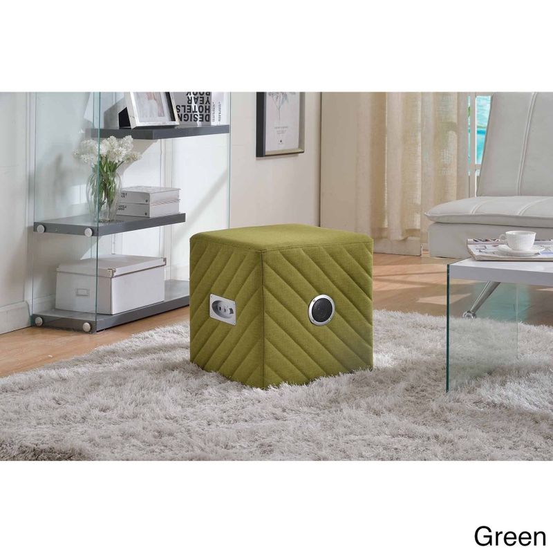 Caitlin Fabric Upholstered Ottoman with Bluetooth Speaker - Grey
