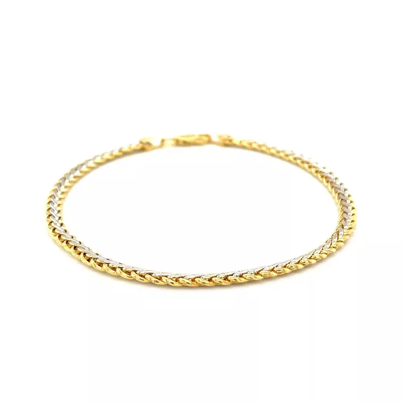 Two Toned Fine Wheat Chain Bracelet in 10k Yellow and White Gold (7.25 Inch)