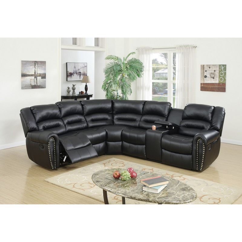 Bonded Leather Motion Sectional - Black