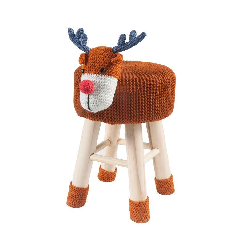 Taylor & Olive Modern Woven Brown Deer Ottoman Stool with Wooden Legs