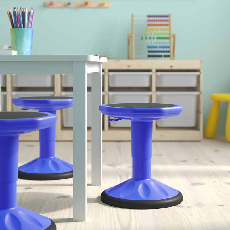 Kids Adjustable Height Active Learning Stool for Classroom and Home - 13"W x 13"D x 13.5" - 18.25"H - Blue