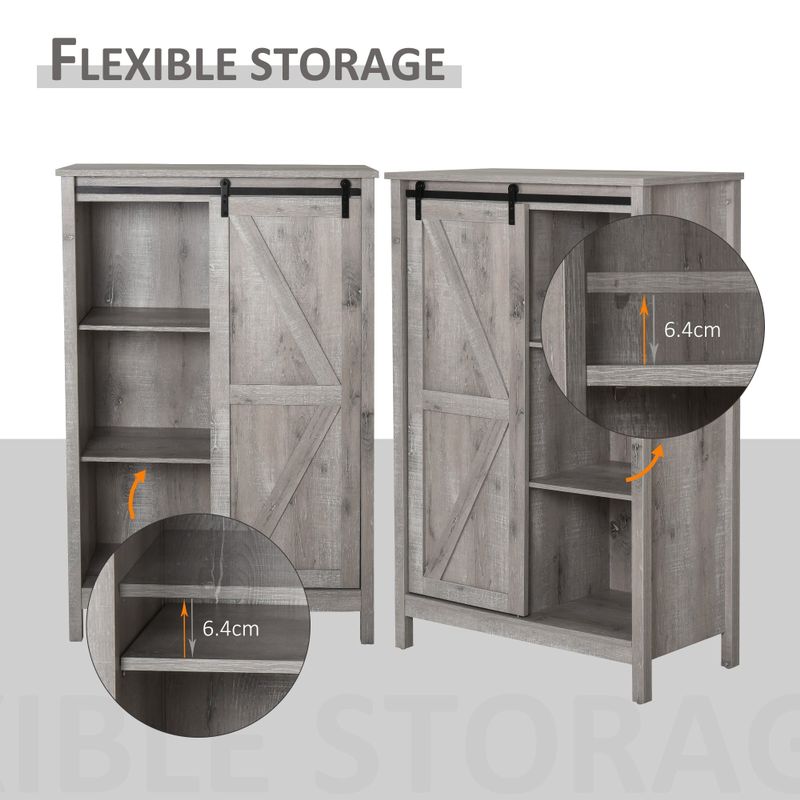 HOMCOM Cupboard Storage Cabinet/Home 3-Tier Organizer with Barn Door, and Adjustable Shelf - 35*17.75*52.25 - Brown
