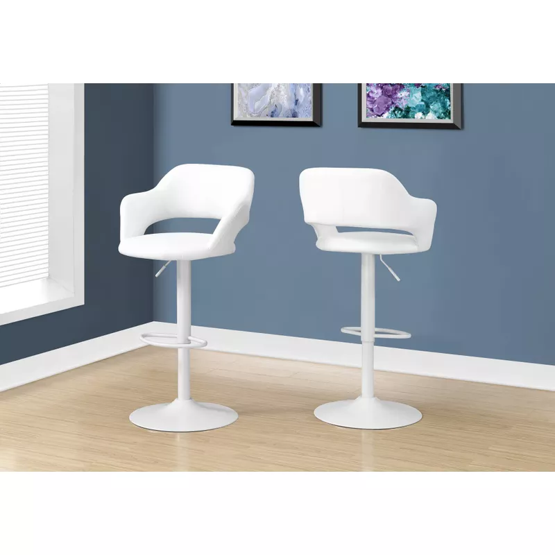 Bar Stool/ Swivel/ Bar Height/ Adjustable/ Metal/ Pu Leather Look/ White/ Contemporary/ Modern