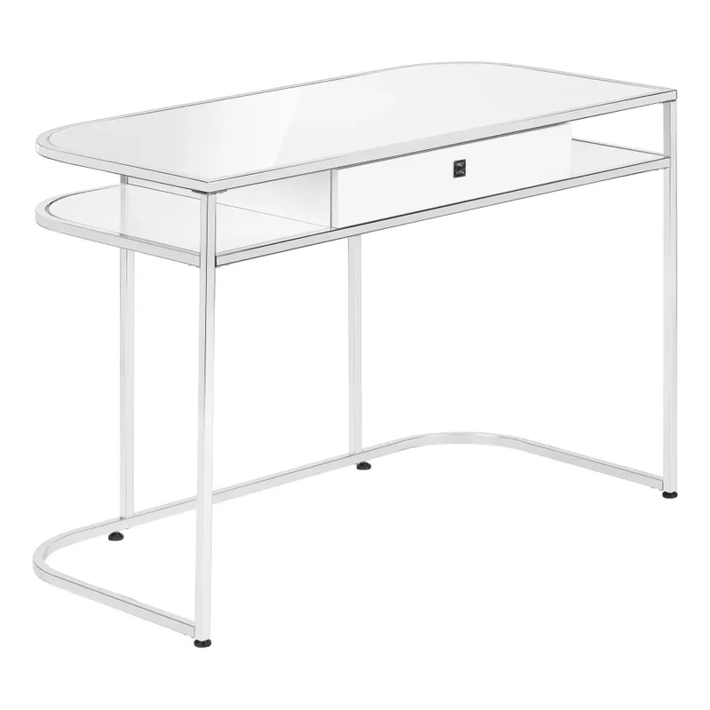Computer Desk/ Home Office/ Laptop/ Storage Drawers/ 48"L/ Work/ Metal/ Laminate/ White/ Chrome/ Contemporary/ Modern