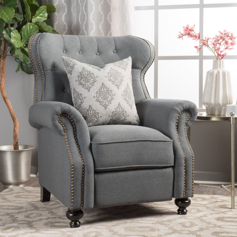 Walder Tufted Nailhead Fabric Recliner by Christopher Knight Home - Wheat