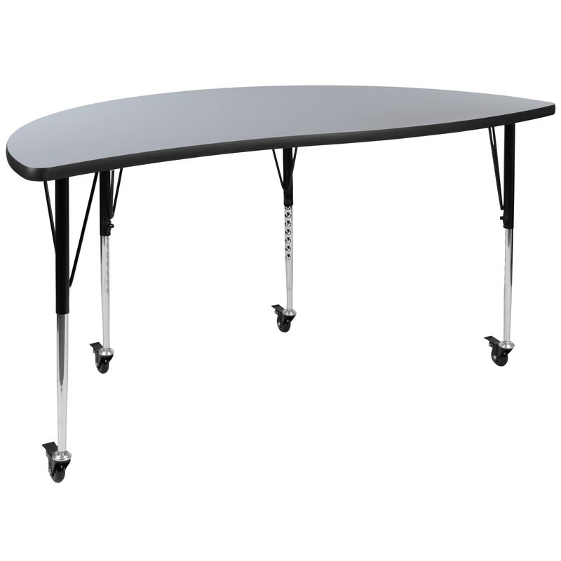 3 Mobile Piece 86" Oval Wave Collaborative Adjustable Activity Table Set - Grey