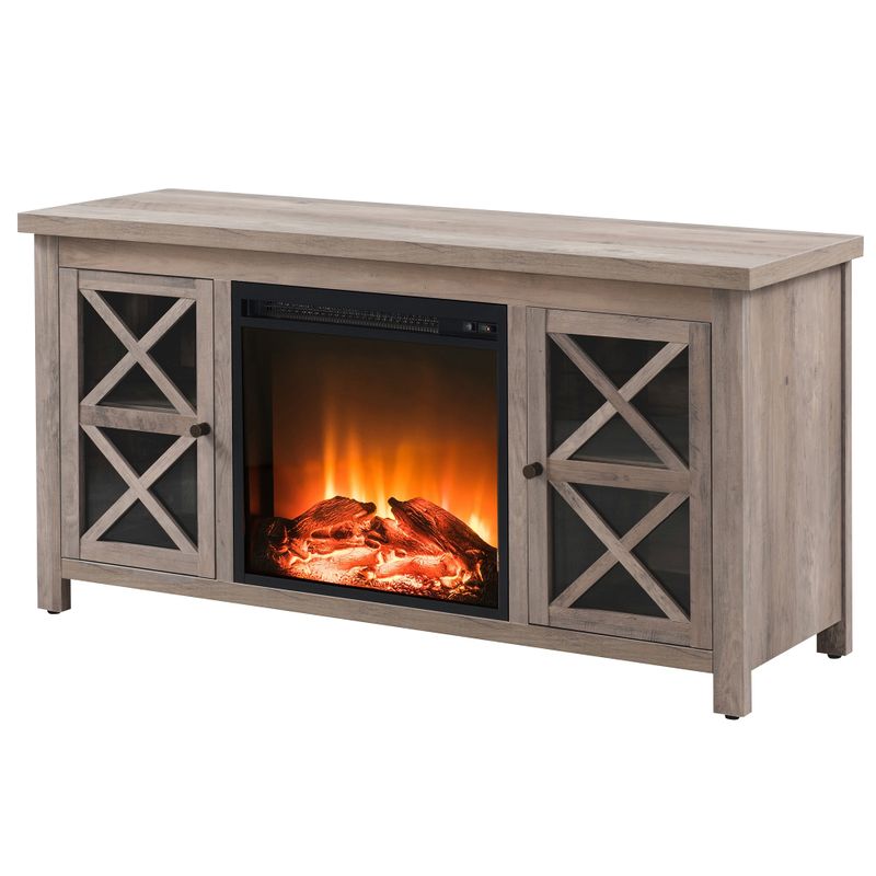 Colton TV Stand with Log Fireplace Insert - Gray Oak