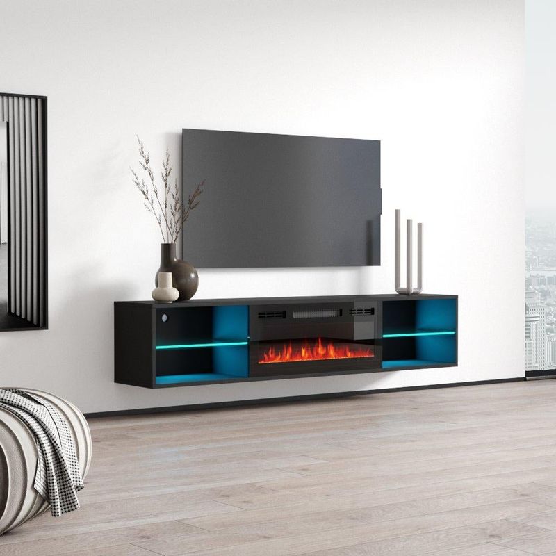 Lima EF Wall Mounted Electric Fireplace 72" TV Stand - Black