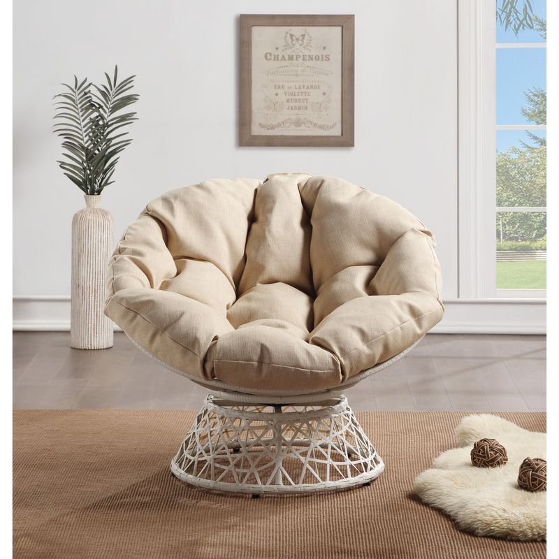 Papasan Chair with Round Pillow Cushion and Cream Wicker Weave - Black
