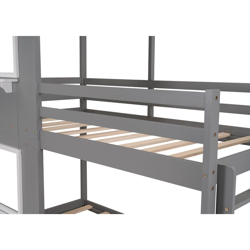 Nestfair Twin Over Twin Bunk Bed Wood Bed with Roof - Grey
