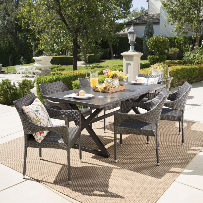 Grayson Outdoor 7-piece Rectangular Wicker Aluminum Dining Set by Christopher Knight Home - Brown