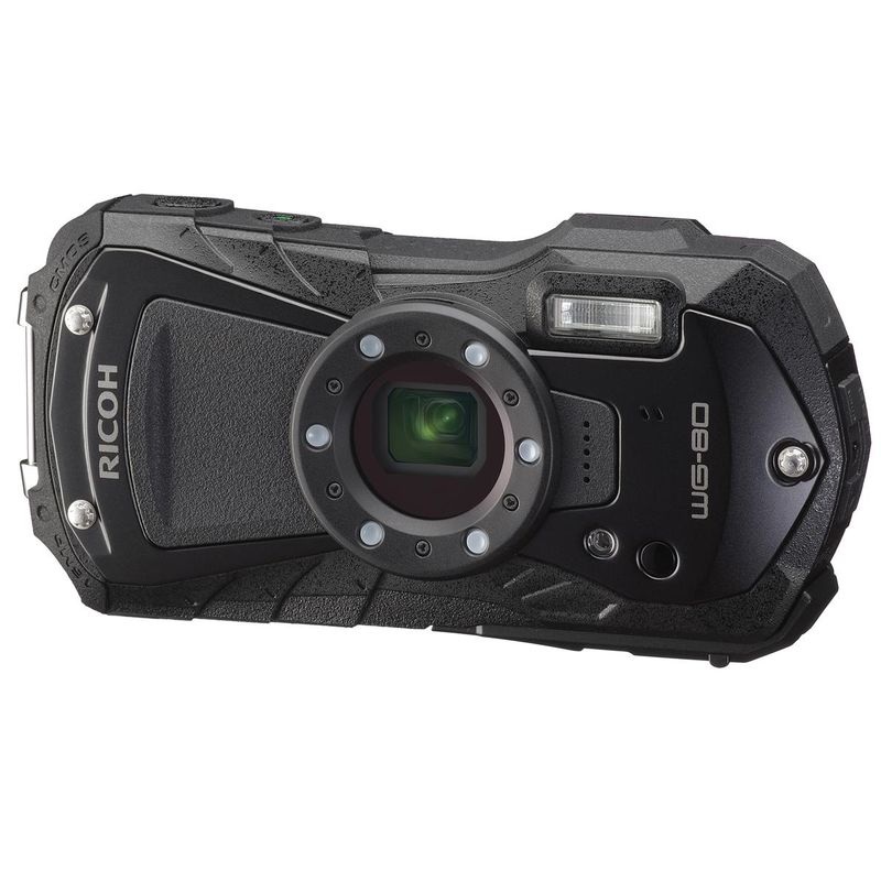 Ricoh WG-80 Waterproof Digital Camera, Black, Bundle with 32GB SD Memory Card, Camera Case