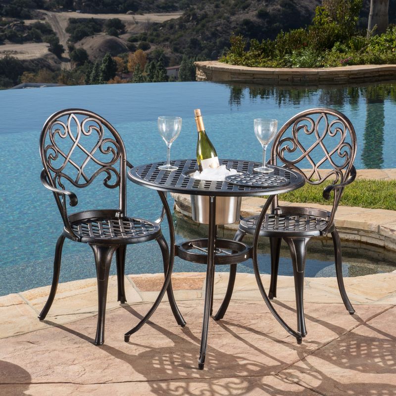 Angeles Cast Aluminum Outdoor Bistro Furniture Set with Ice Bucket by Christopher Knight Home - Angeles Cast Aluminum Outdoor Bistro...