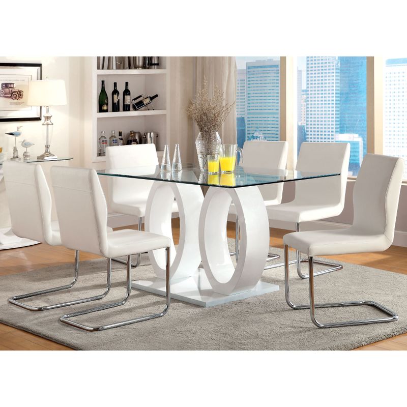 Furniture of America Olgette Contemporary 7-piece High Gloss Dining Set - White
