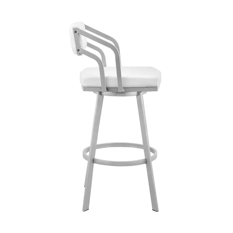Scranton 26" Swivel White Faux Leather and Silver Metal Bar Stool
