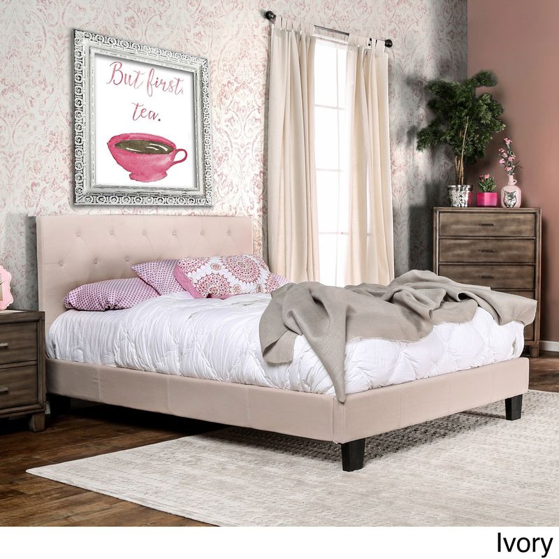 Furniture of America Perdella Padded Fabric Low Profile Platform Bed - Full - Ivory
