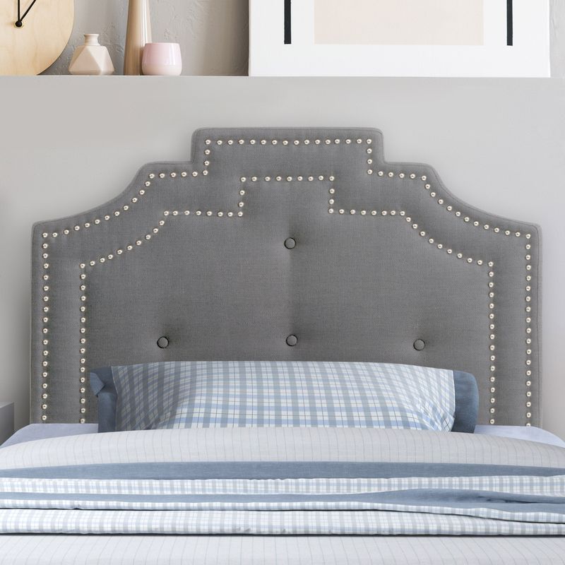 CorLiving Aspen Crown Silhouette Headboard with Button Tufting - Twin/Single - Silver