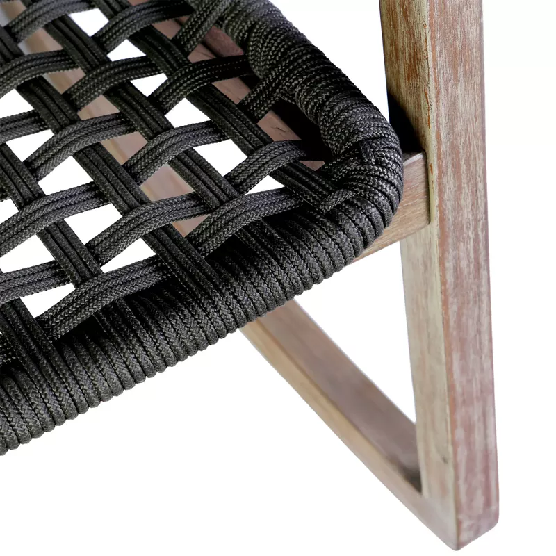 Sequoia Outdoor Patio Rocking Chair in Light Eucalyptus Wood and Charcoal Rope