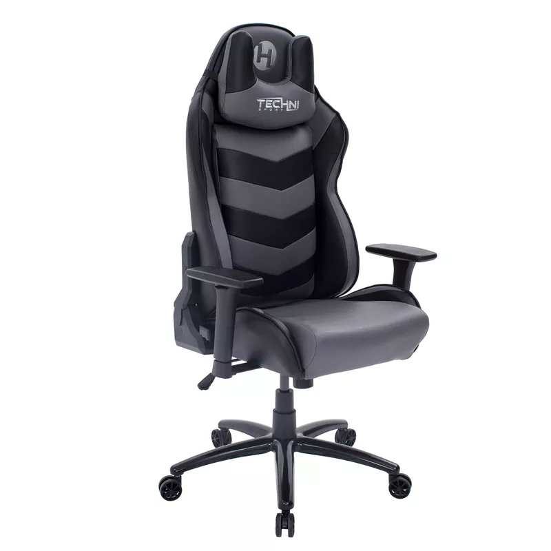 Ergonomic High Back Racer Style Video Gaming Chair, Grey/Black