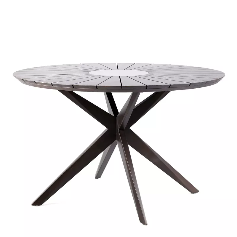 Oasis Outdoor Patio Eucalyptus Round Dining Table with Grey Super Stone - Light