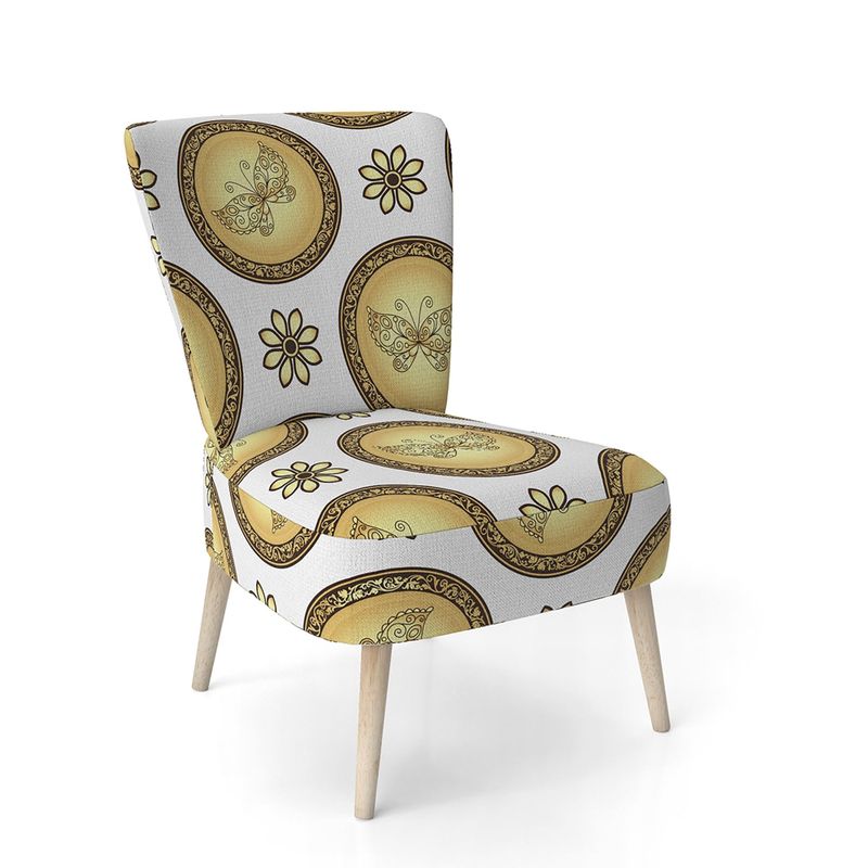 Designart 'Gold and Browne Pattern with Gradient Vintage Circles' Upholstered Mid-Century Accent Chair - Slipper Chair