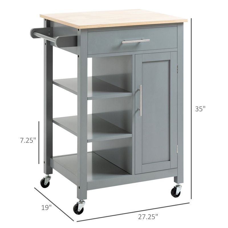 HOMCOM Compact Kitchen Island Cart on Wheels, Rolling Utility Trolley Cart with Storage Shelf & Drawer for Dining Room - White