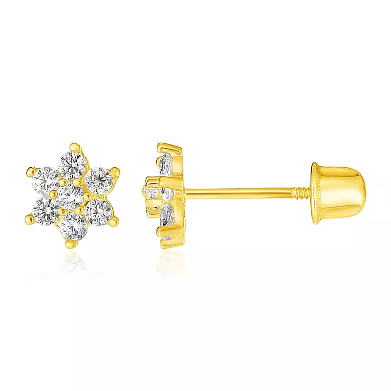 14k Yellow Gold Flower Childrens Earrings