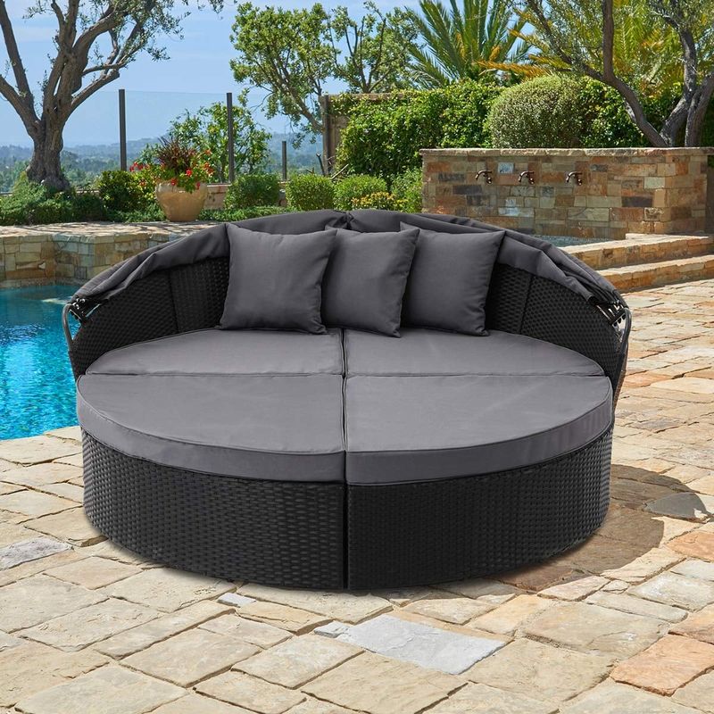 Nuon 4-piece Outdoor Wicker Patio Canopy Daybed Set by Havenside Home - Black