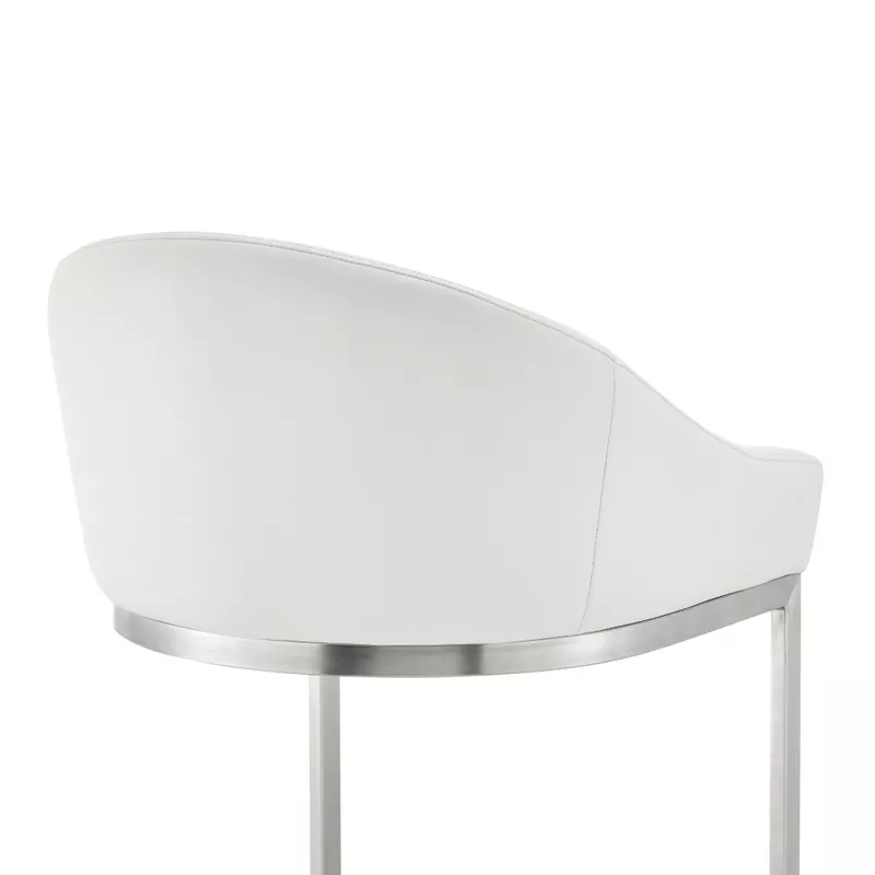 Atherik Bar Stool in Brushed Stainless Steel with White Faux Leather