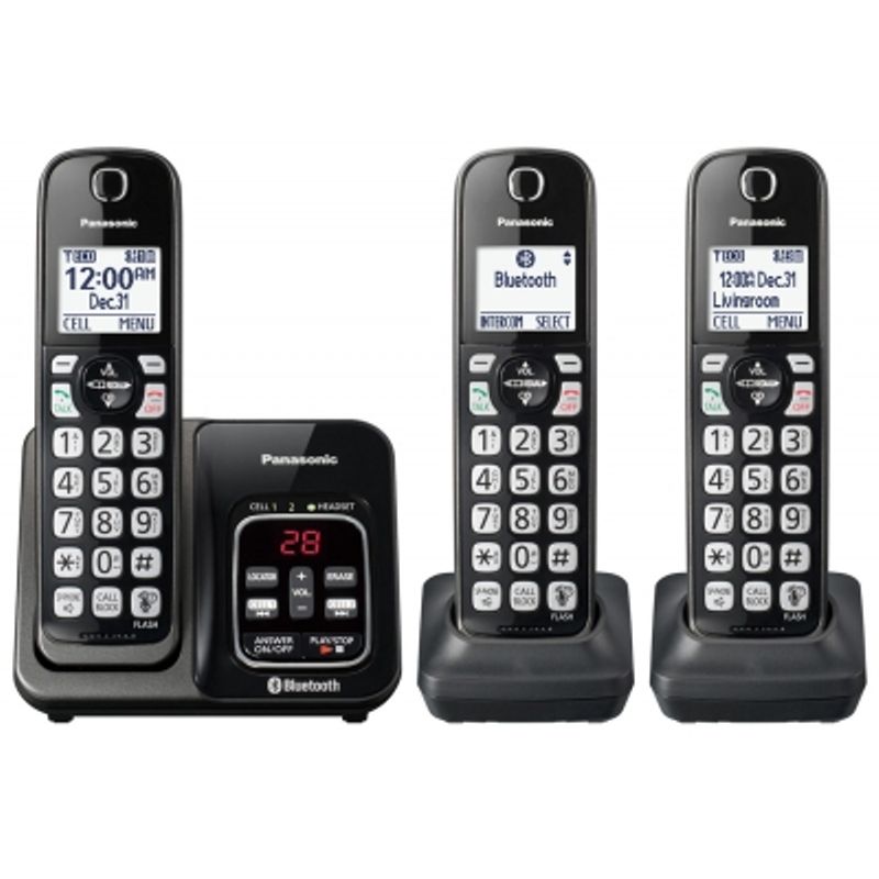 Panasonic Black Cordless Phone System Tgd663m With 3 Handsets