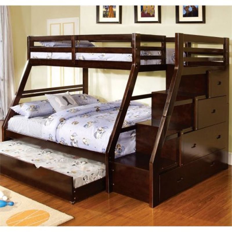 Furniture of America Dannick Twin over Full Storage Bunk Bed in Walnut