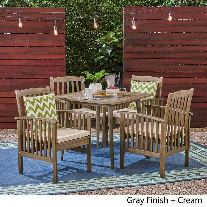 Casa Outdoor 4-Seater 36" Square Acacia Dining Set with Straight Legs by Christopher Knight Home - gray finish + cream